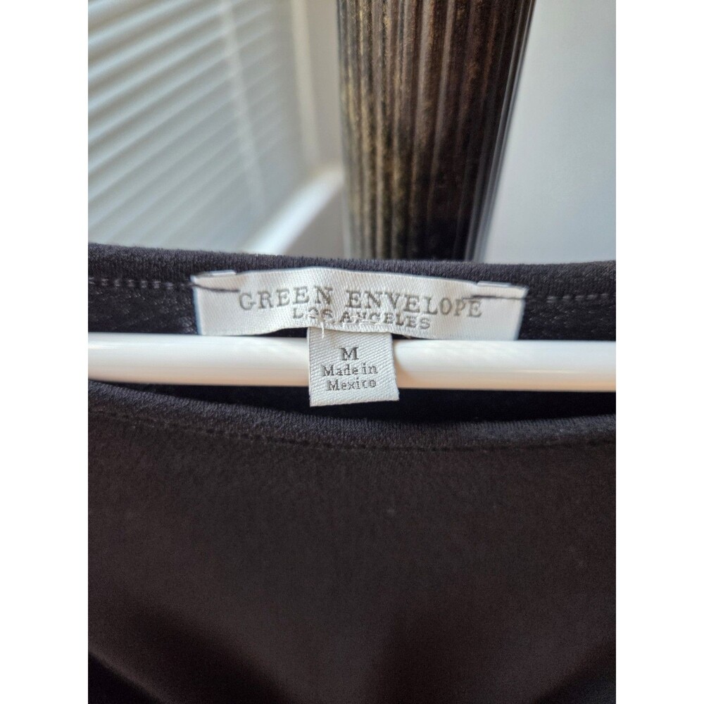 Green Envelope Black Elbow Length Sleeve Black Blouse with Keyhole Openings, M - Picture 3 of 7